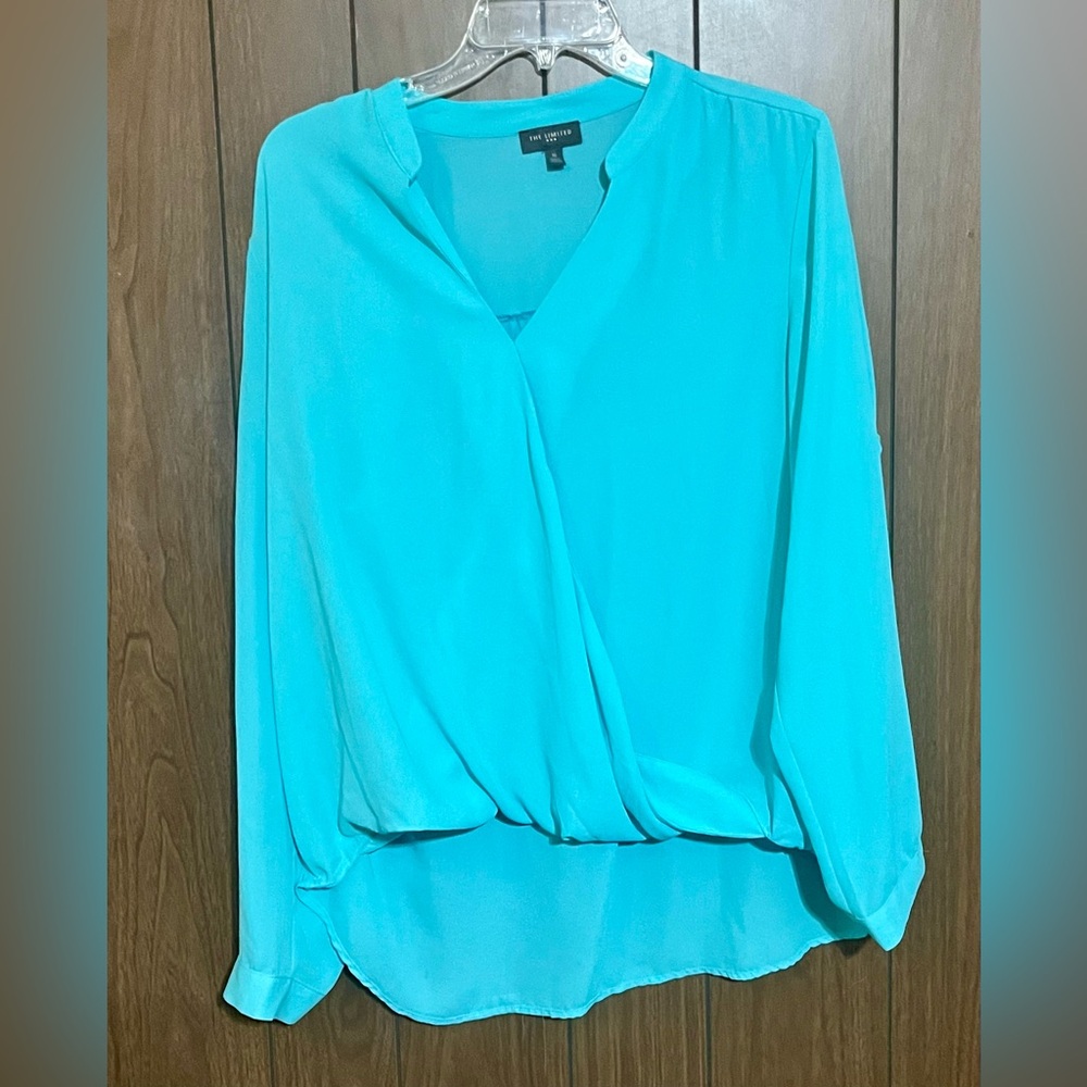 The Limited Blue Long Sleeved Faux Wrap Style Blouse
